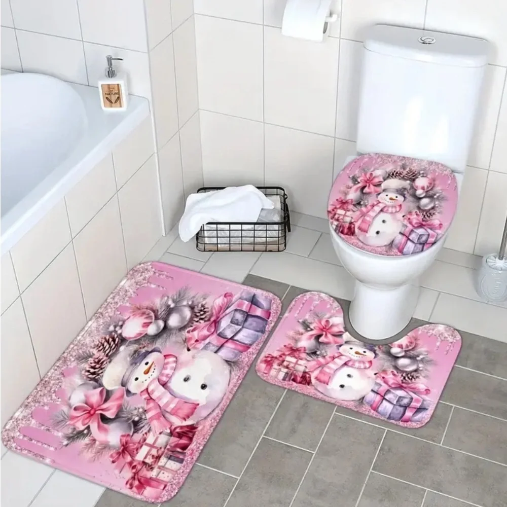 4pc Pink Snowman Bathroom Set NWT